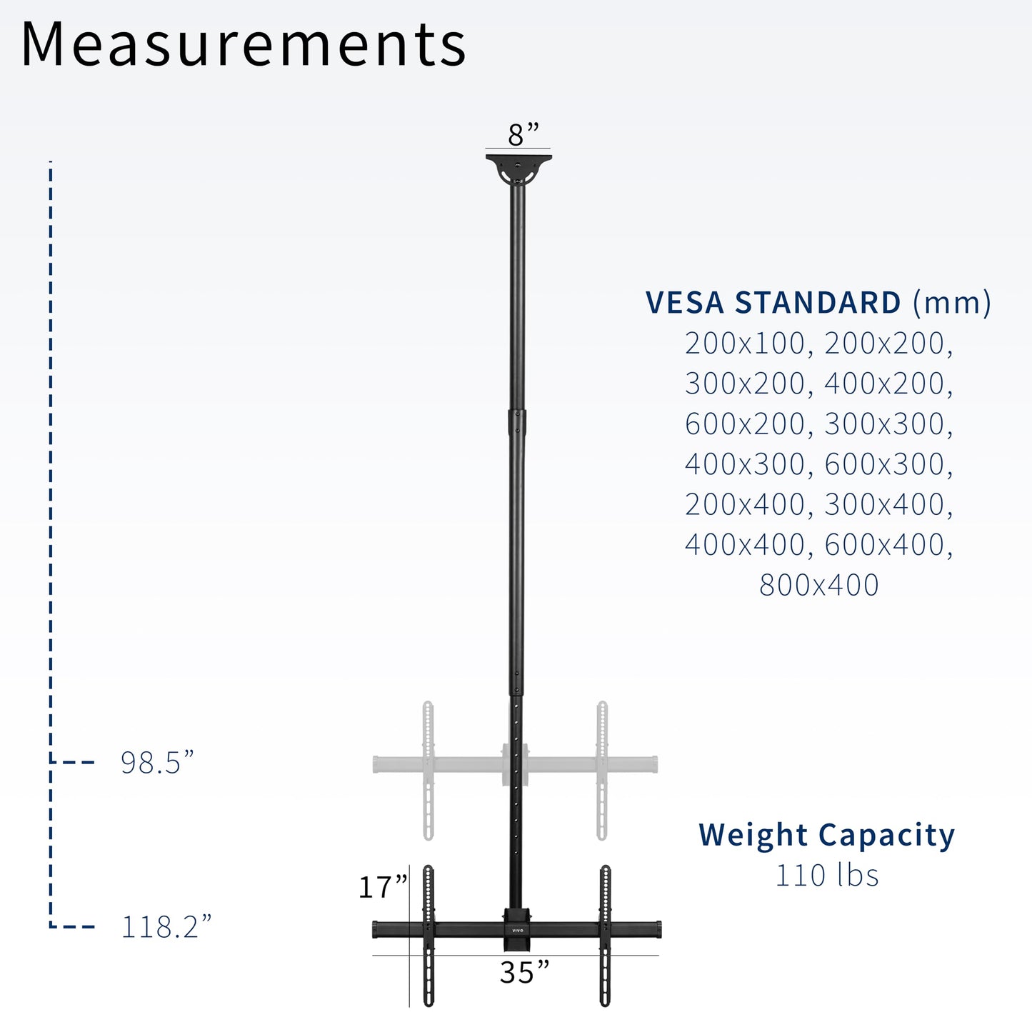VIVO Ceiling Swivel TV Mount for 37 to 90 inch Screens, Telescoping Height Adjustment with 10ft Extension Pole, Fits Pitched/Vaulted Roof, VESA up