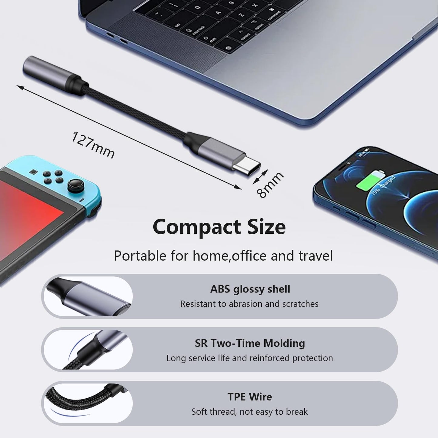 5 Pack USB C to 3.5mm Headphone Jack Adapter Type C Audio Aux Cable Dongle Compatible with iPhone 16/15/15 Plus/15 Pro/15 Pro Max/iPad/Pixel, Samsung