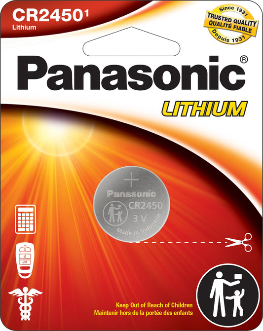 Panasonic CR2450 3.0 Volt Long Lasting Lithium Coin Cell Batteries in Child Resistant, Standards Based Packaging, 1-Battery Pack