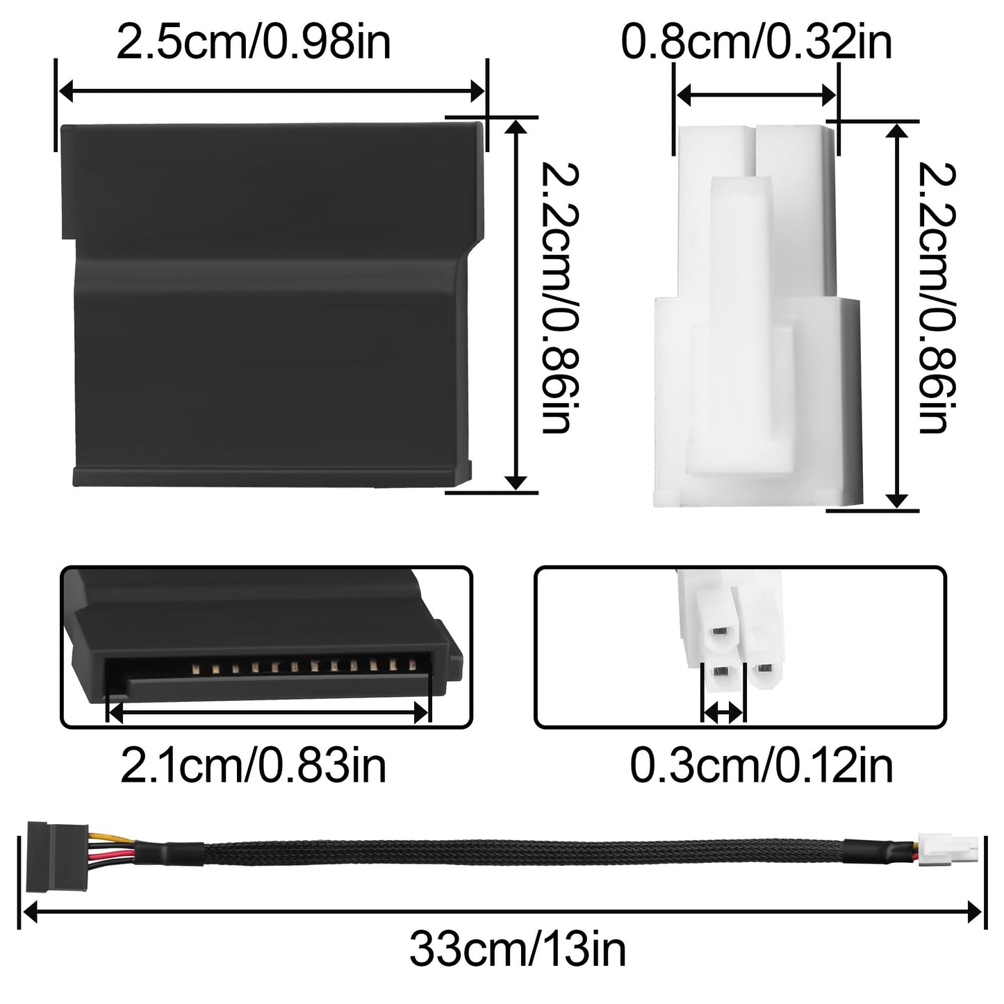 ELFJMZP ATX 4 Pin to SATA Power Adapter Cable for Q77 Q75 E450 E350 D510 Motherboard, 18AWG Braided Sleeves, Compatible with HDD SSD Liquid CPU Cooler