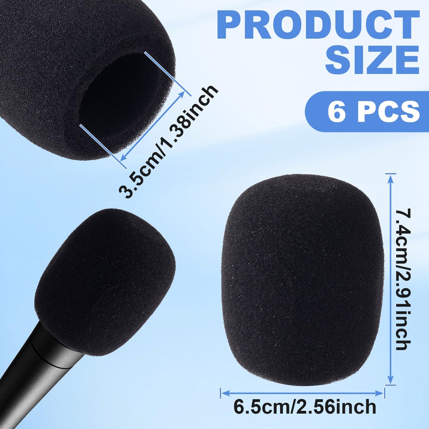 PAGOW 6 Pcs Microphone Cover, High Density Thickened Microphone Windscreens, Foam Mic covers for Most Standard Handheld Microphone (Black)