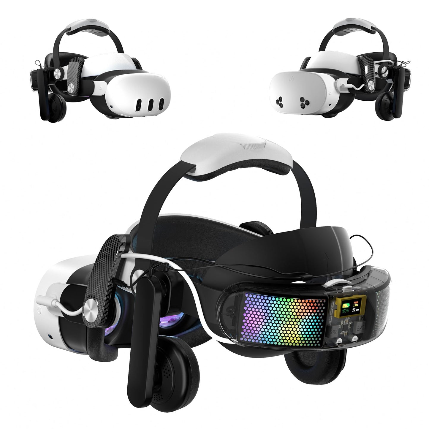 WOUNMTT Head Strap for Meta Quest 3/3S, Audio VR Head Strap with 10000mAh Battery & Detachable Speakers, Charge and Use Headphones Simultaneously