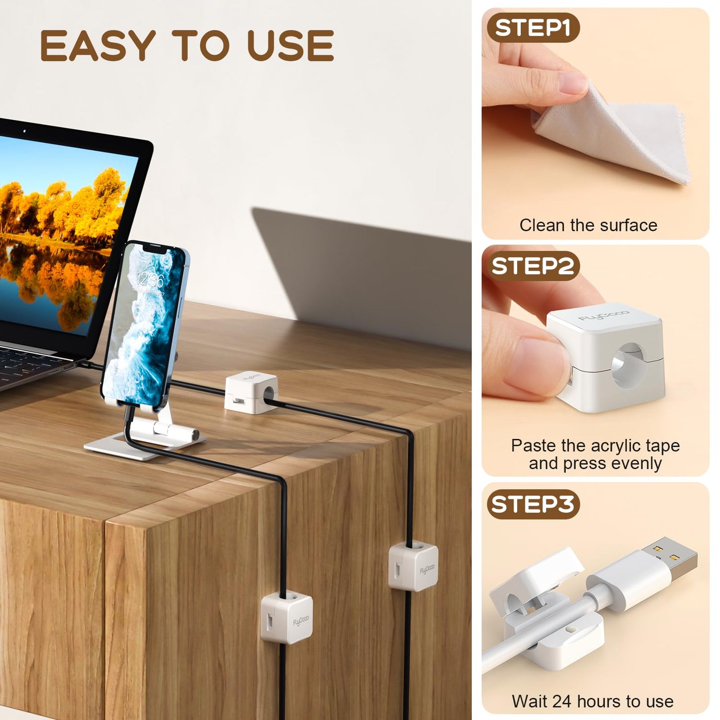 6 Pack Magnetic Cord Organizer, FlyCoco Cable Management Clips for Desk Phone Charging Cable Storage Holder, Cable Clips Organizer for Office Desk