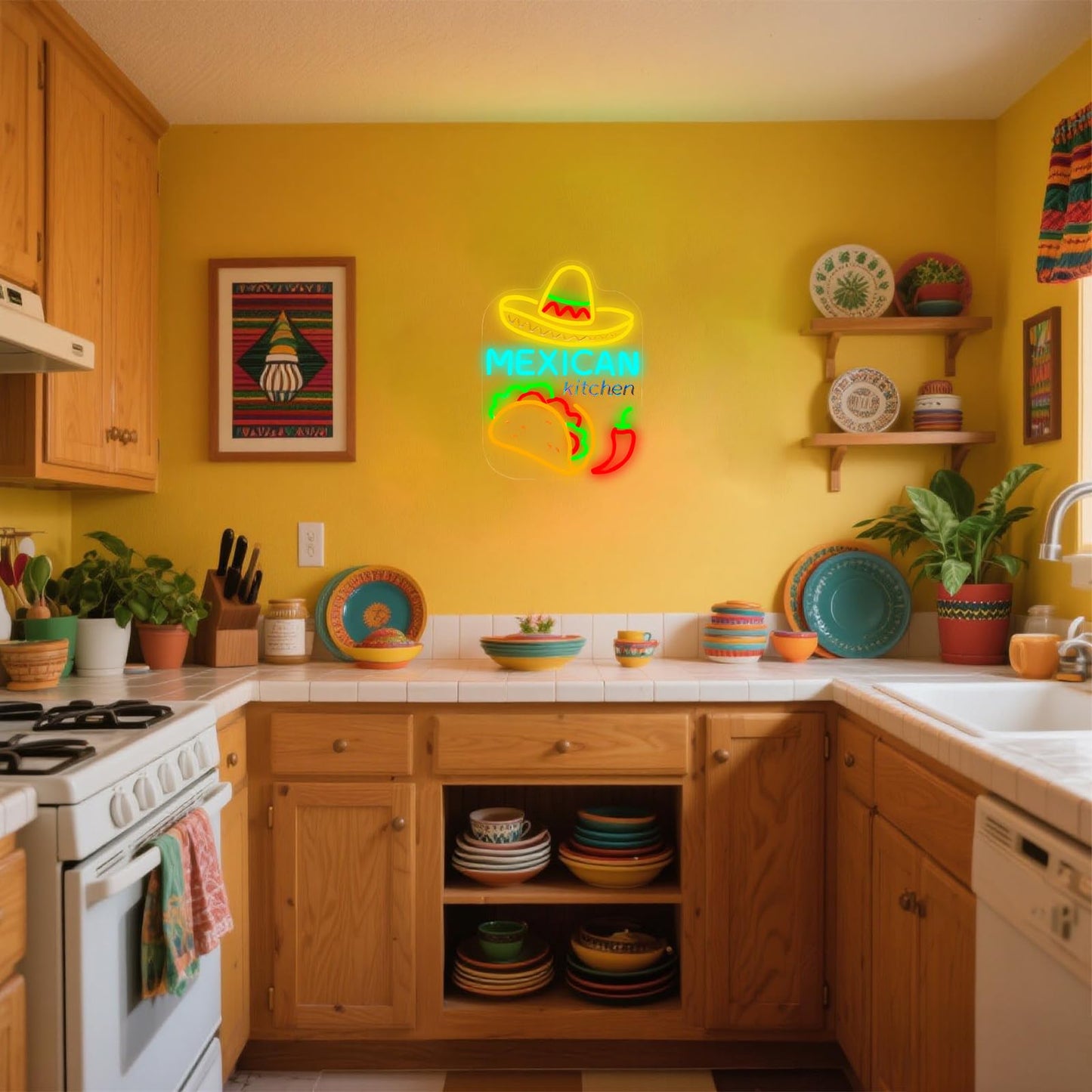 Mexican Taco Neon Sign - LED Restaurant Decor for Mexican Kitchen, Taco Party Decorations, 16.5x12" USB Wall Light - Mexican Food Gifts