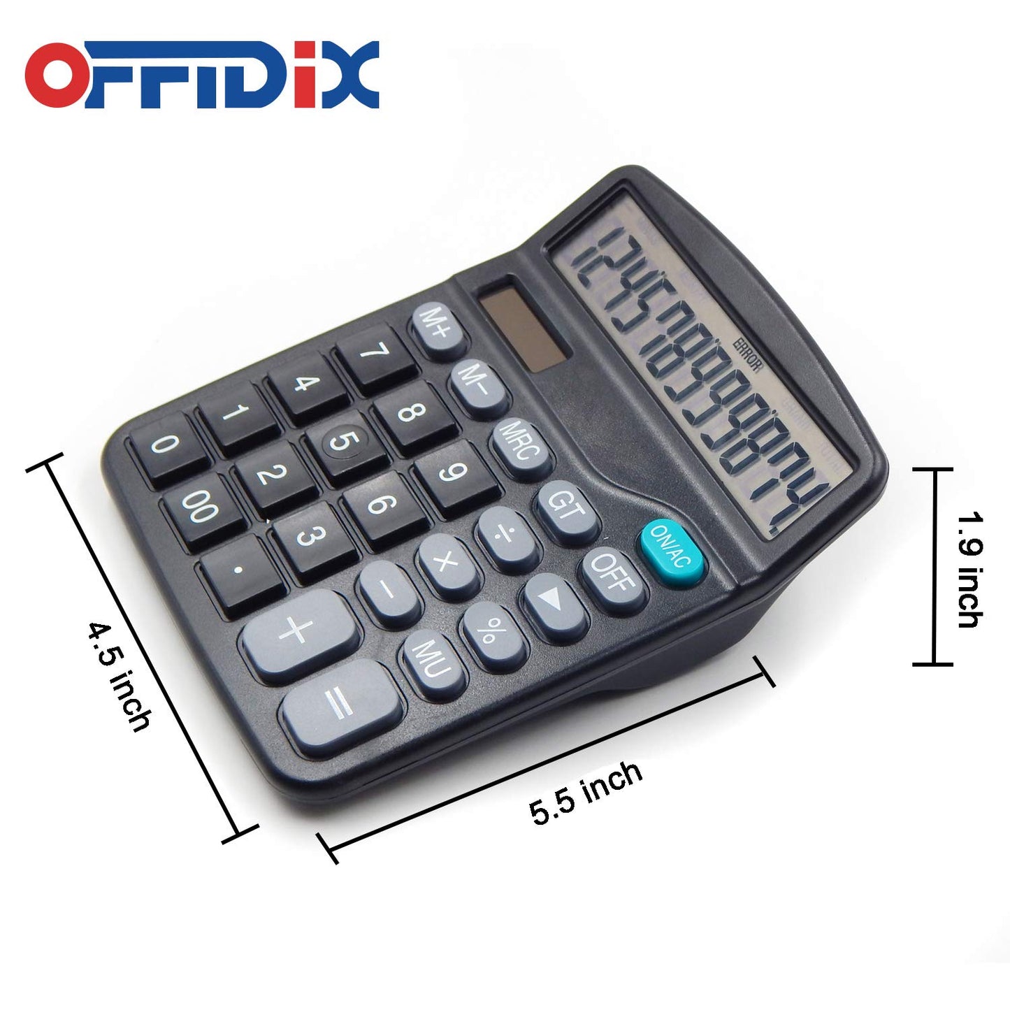 OFFDIX Office Desktop Calculator, Solar and Battery Dual Power Electronic Calculator Portable 12 Digit Large LCD Display Calculator