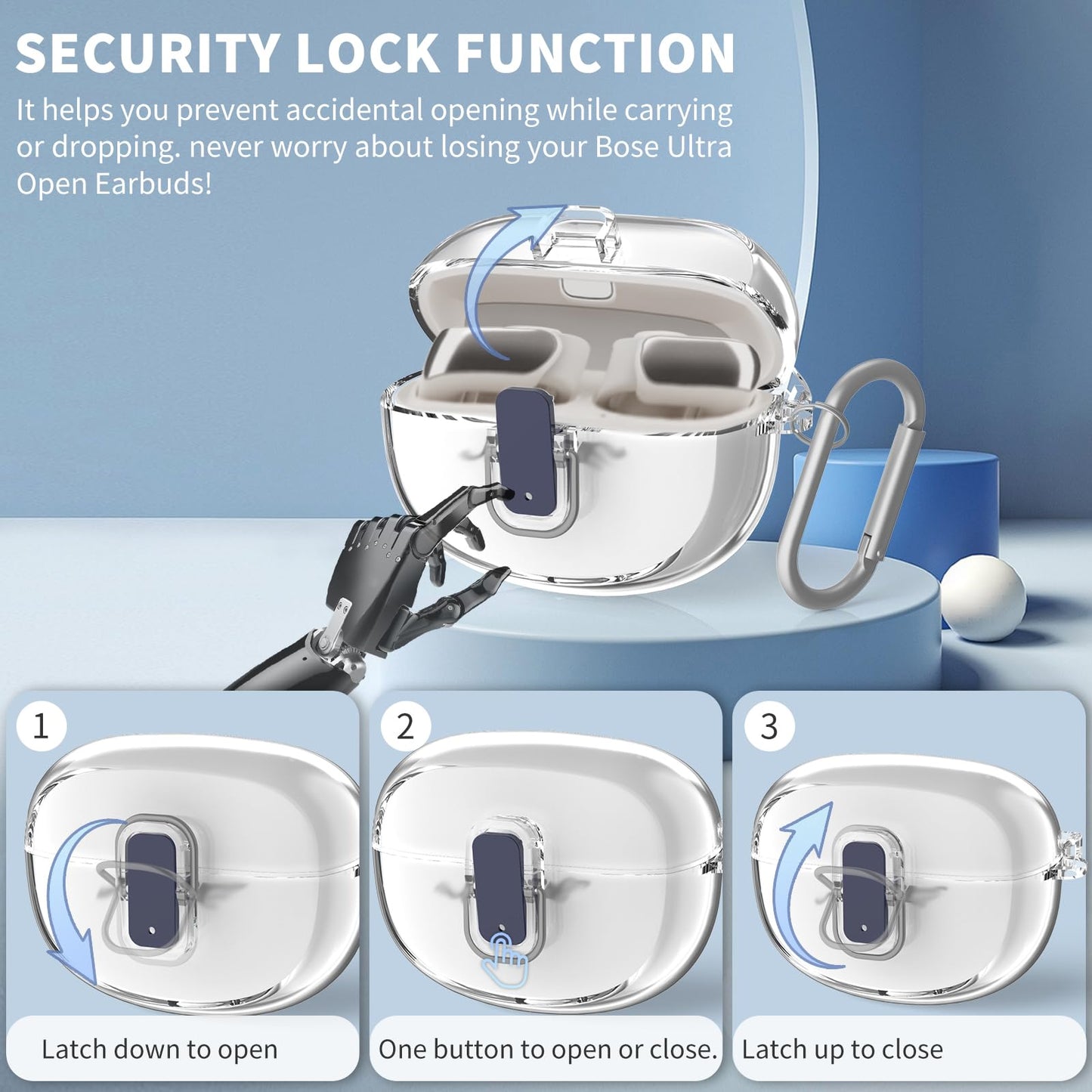 [Secure Lock] for Bose Ultra Open Earbuds Case(2024), TUDIOW Clear TPU Shockproof Protective Cover for Bose Open Ear Wireless Earbuds Accessories