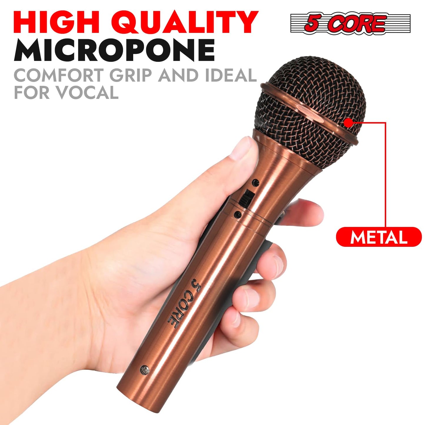 5 CORE Professional Dynamic Vocal Microphone Neodymium Cardioid Unidirectional Handheld Mic for Singing + Detachable Cable + Clip Bag ND959 Elantra