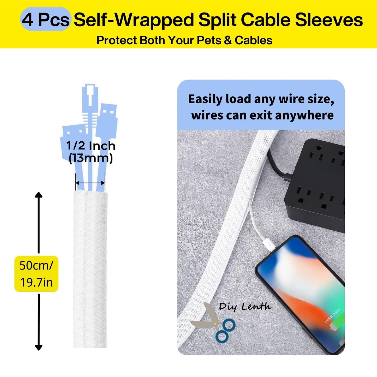 [313Pcs] Cable Management Kit, 67 Adhesive Cable Clips, Topavatop Desk Cord Organizer, 22 Reusable Cable Strap, 4 Cable Sleeve Split, 200 Nylon Cable