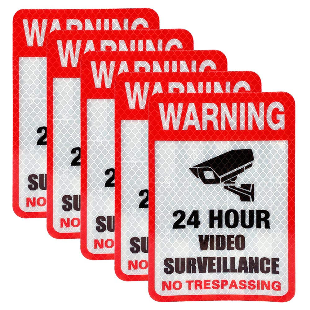 5 Pack Video Surveillance Sign Reflective Sticker Decal Self Adhesive 5.9" x 4", No Trespassing Warning Sign for Home Business CCTV Security Camera