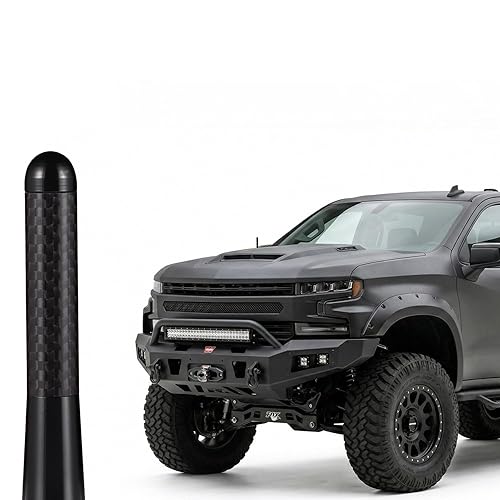 AXECO 3" inch Carbon Fiber Short Antenna for Ford F150 F250 F350 Bronco Ram 1500 Wrangler Gladiator Rav 4 Radio AM/FM Vehicle Roof Stubby Topper