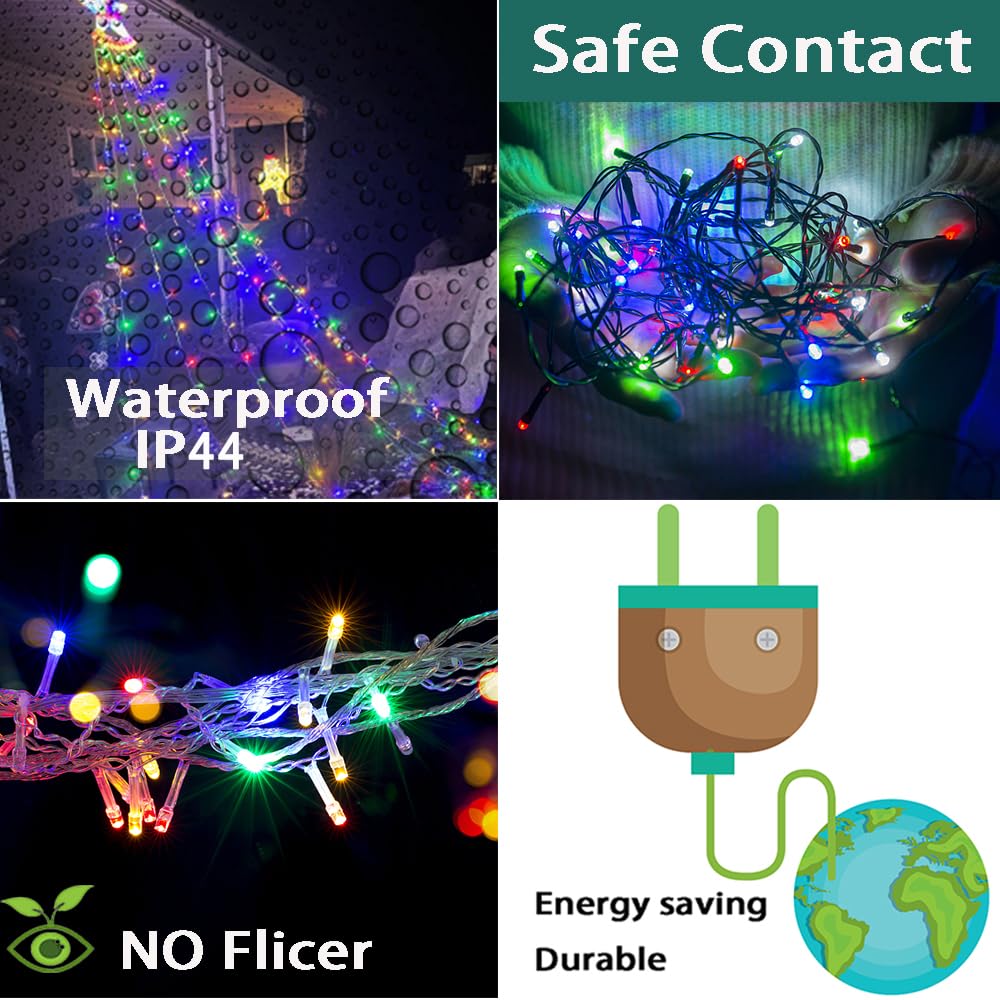 Aokudoni Outdoor Christmas Decorations: 12.6ft 350LED Waterfall Lights 8 Modes Christmas Lights, Xmas Tree House Yard Porch Patio Garden Decor