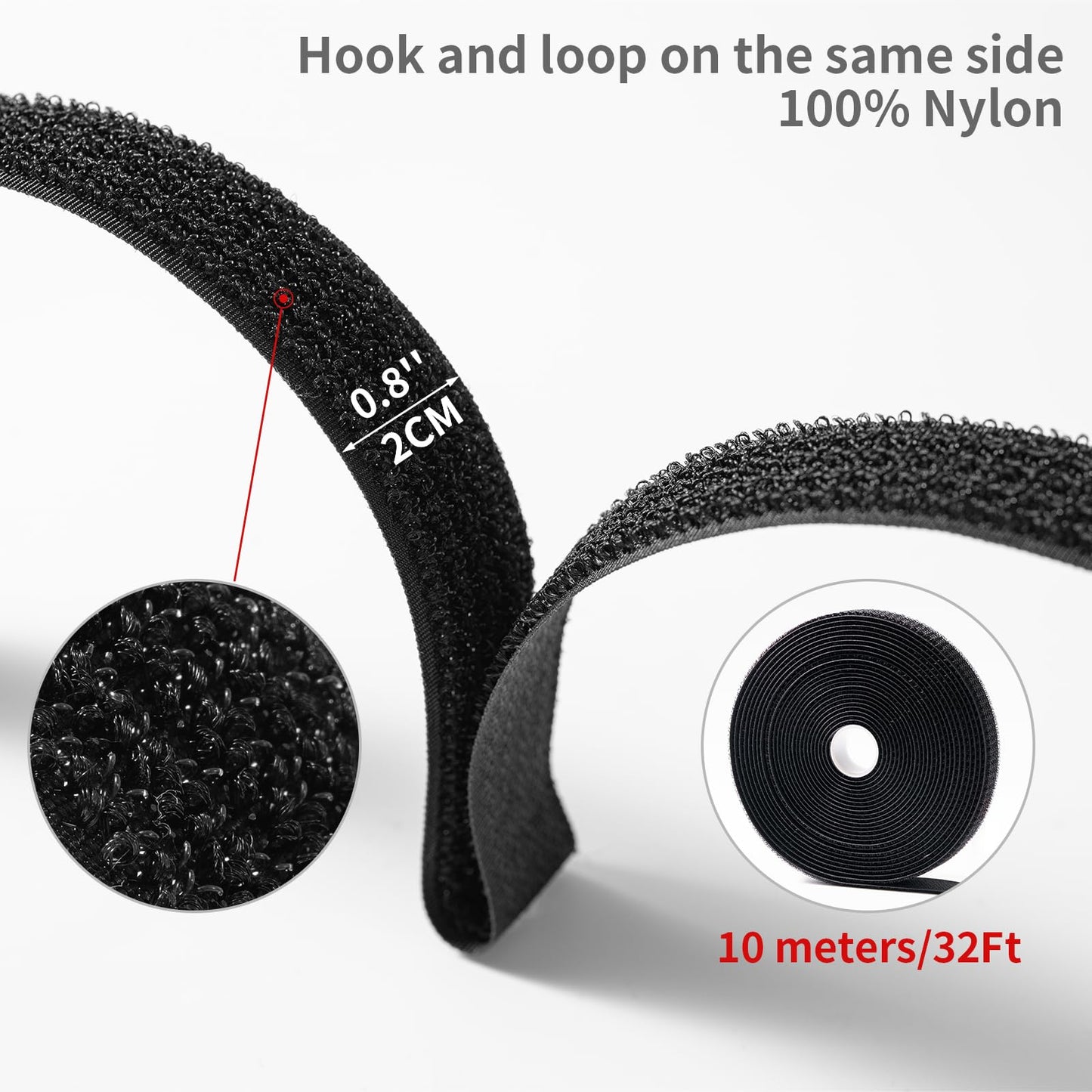 Trilancer 0.8''x 32Ft Reusable Cable Ties, Adjustable Hook and Loop Straps with 50 Buckles, Cut to Length, Ideal for Wire Management, Cord Organizer