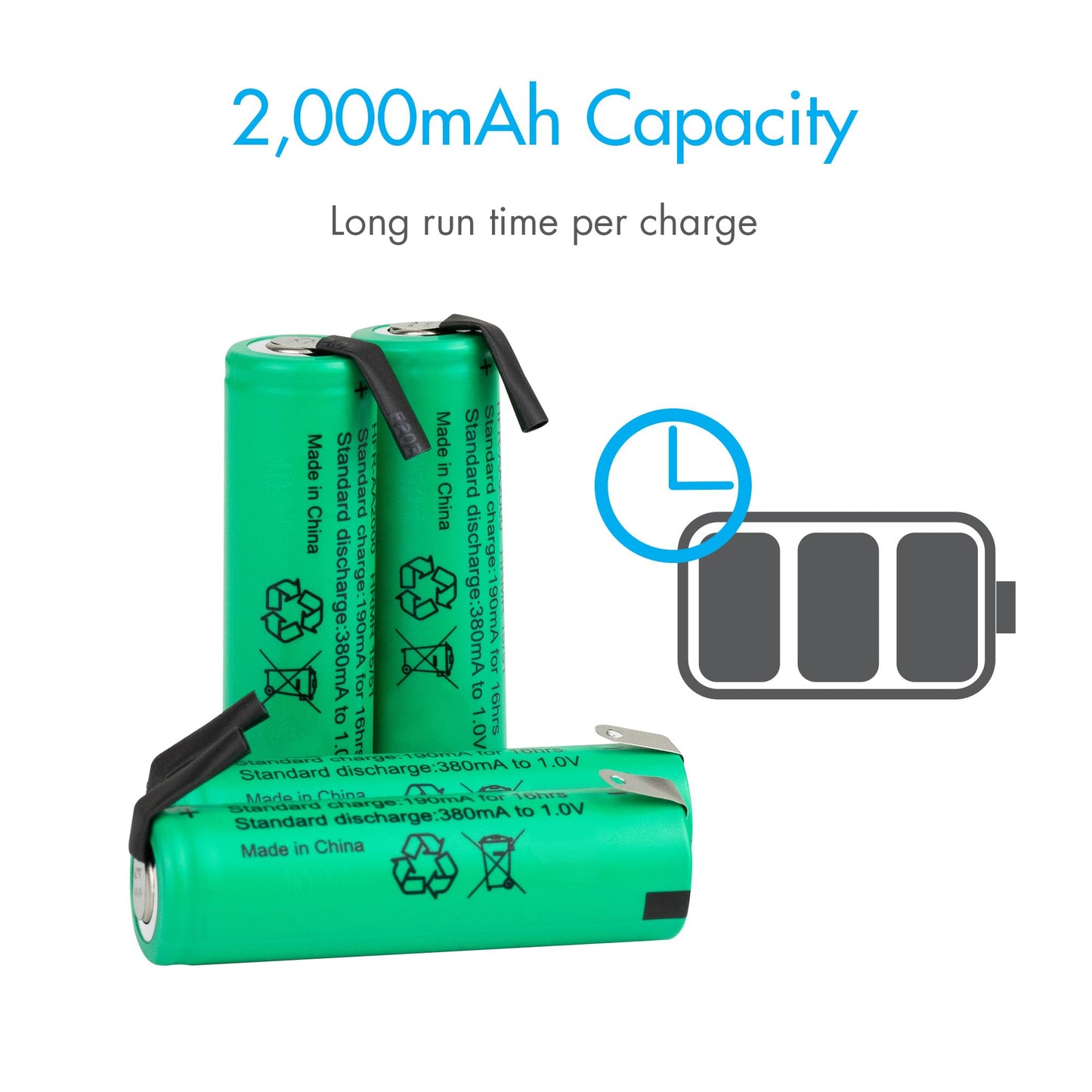 Tenergy AA 1.2V NiMH 2000mAh Flat Top Rechargeable AA Batteries with Tabs, 10 Pack