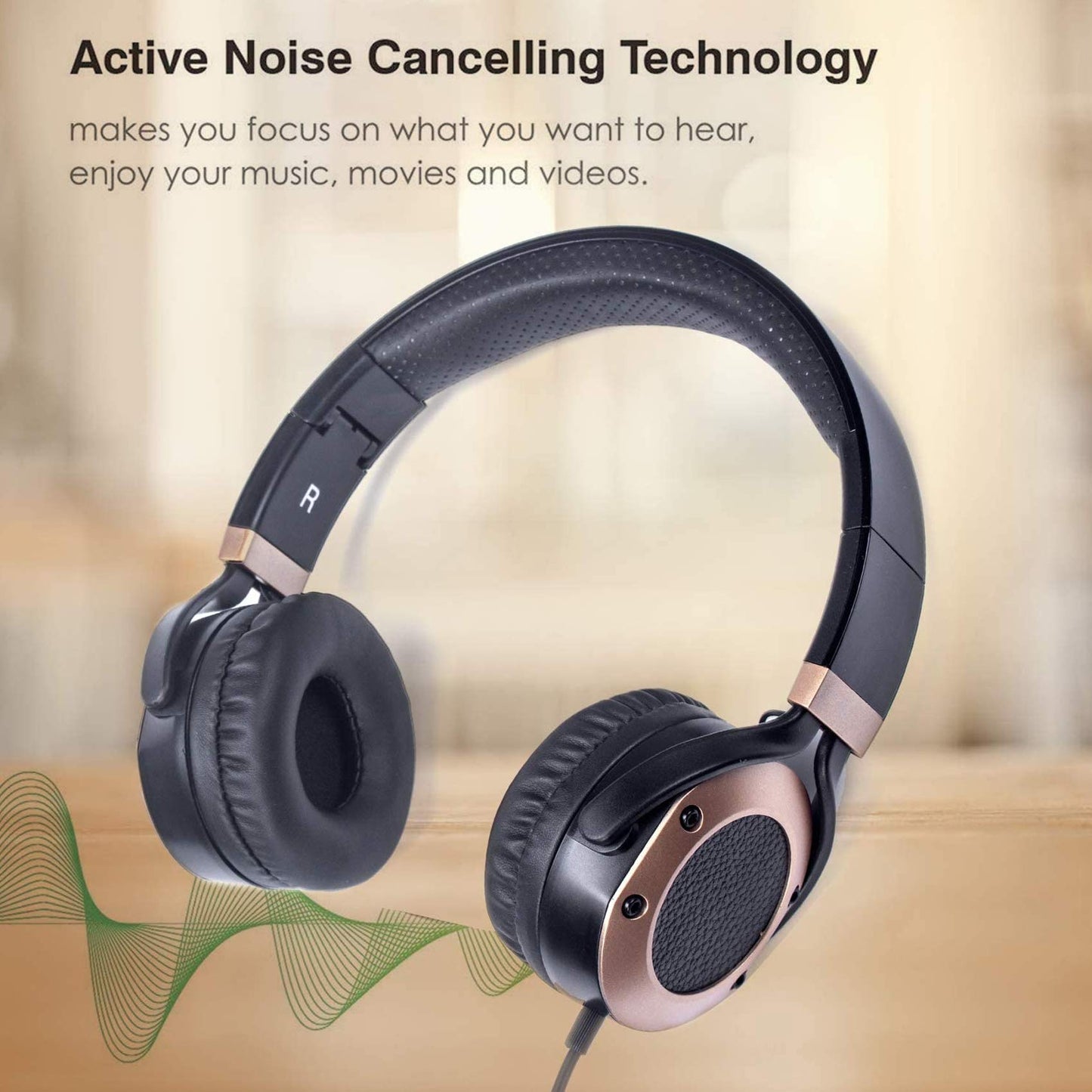 MONODEAL Active Noise Cancelling Headphones with Microphone and Airplane Adapter, Folding and Lightweight Travel Headsets, Hi-Fi Deep Bass Wired…