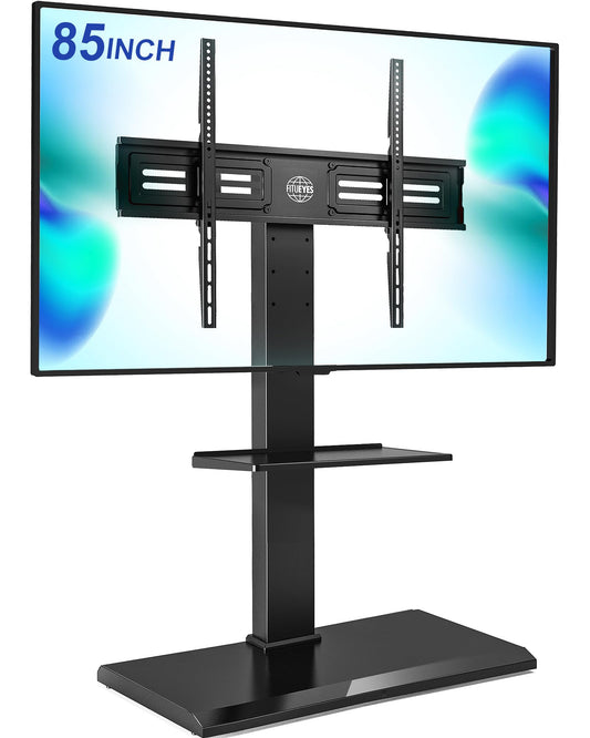 FITUEYES Floor TV Stand Iron Base with Swivel Mount for 50-85 Inch Large LCD/LED TVs Adjustable Shelf Tall Corner TV Stands for Bedroom and Living