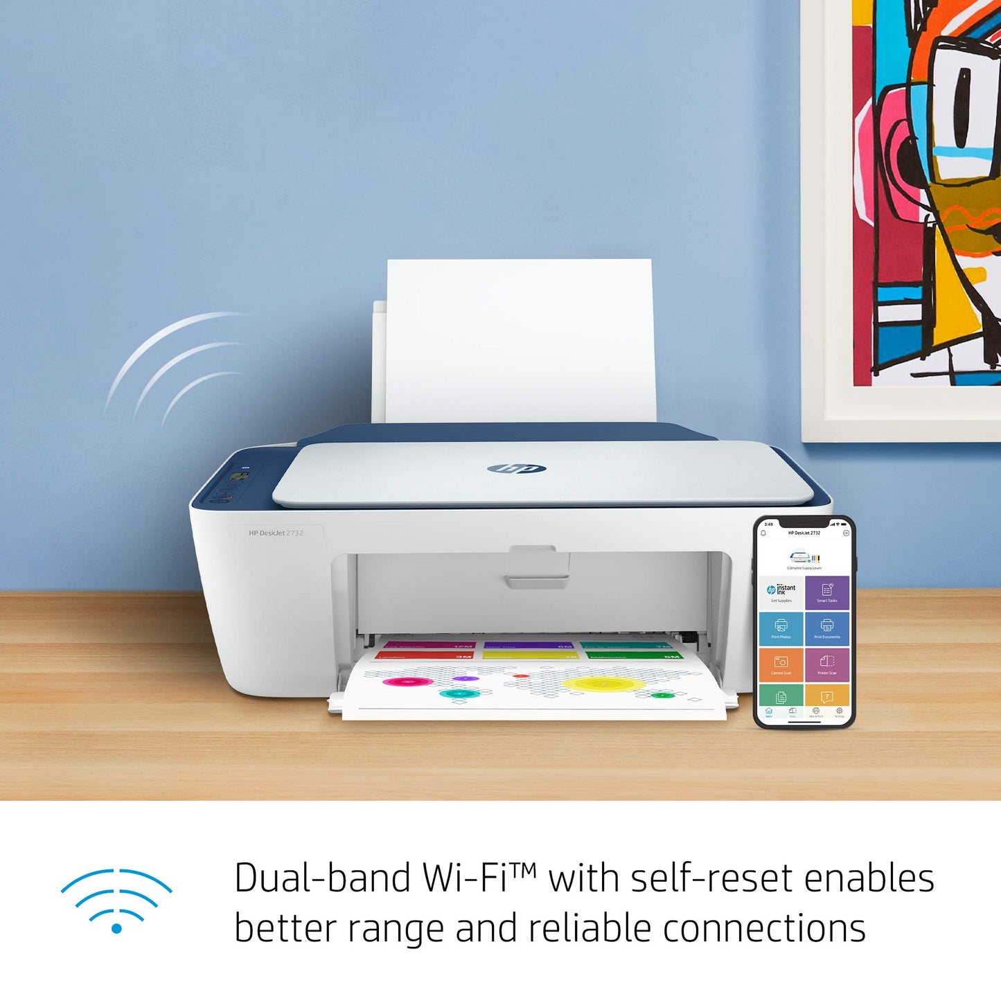 HP DeskJet 2732 Wireless All-in-One Compact Color Inkjet Printer - Instant Ink Ready, Indigo 5AR83A (Renewed)