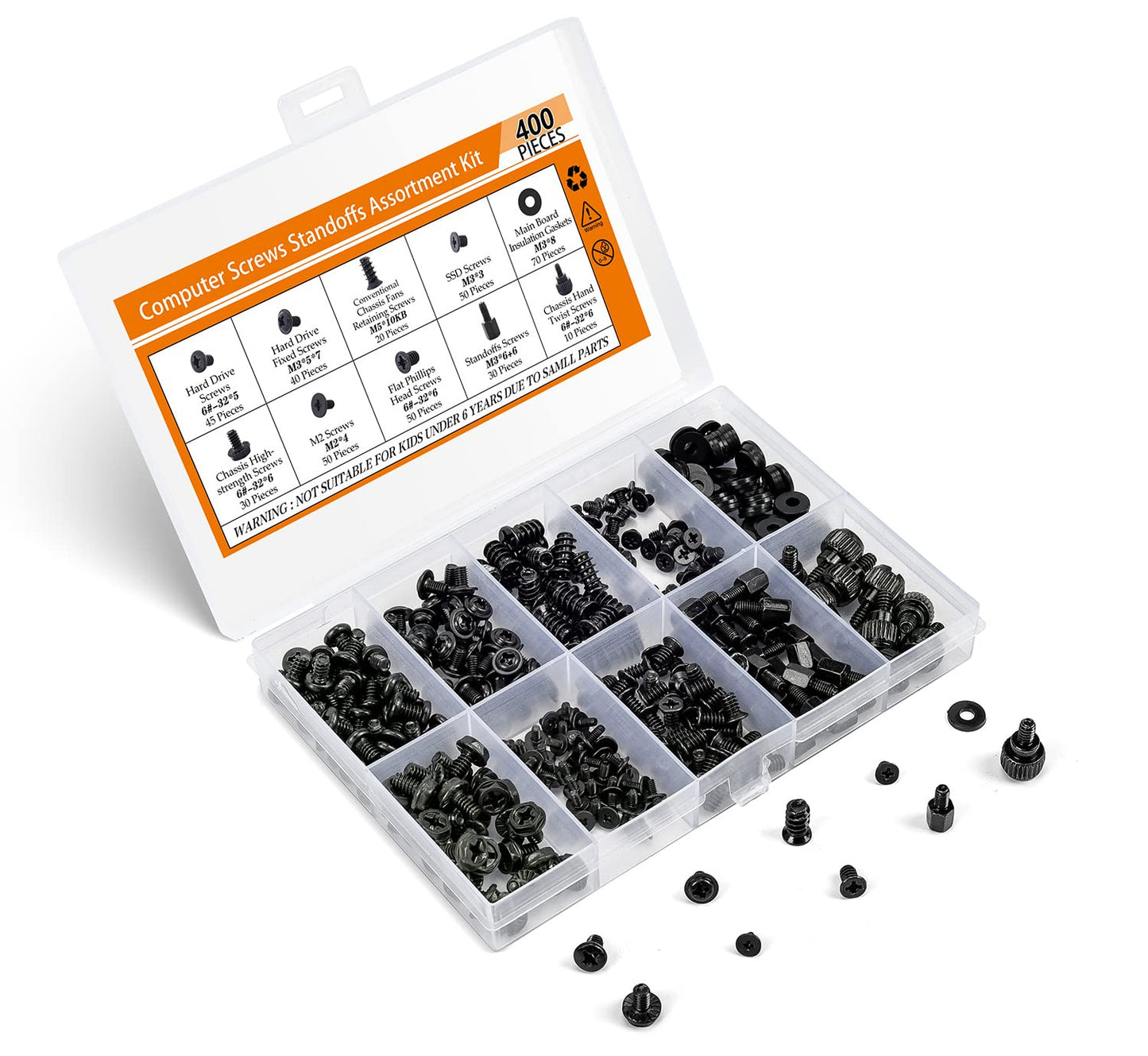 400PCS Motherboard Standoffs Computer Screws Assortment Kit for Motherboard PC Fan HDD Power Supply SSD Hard Drive Graphics PC Case, Motherboard