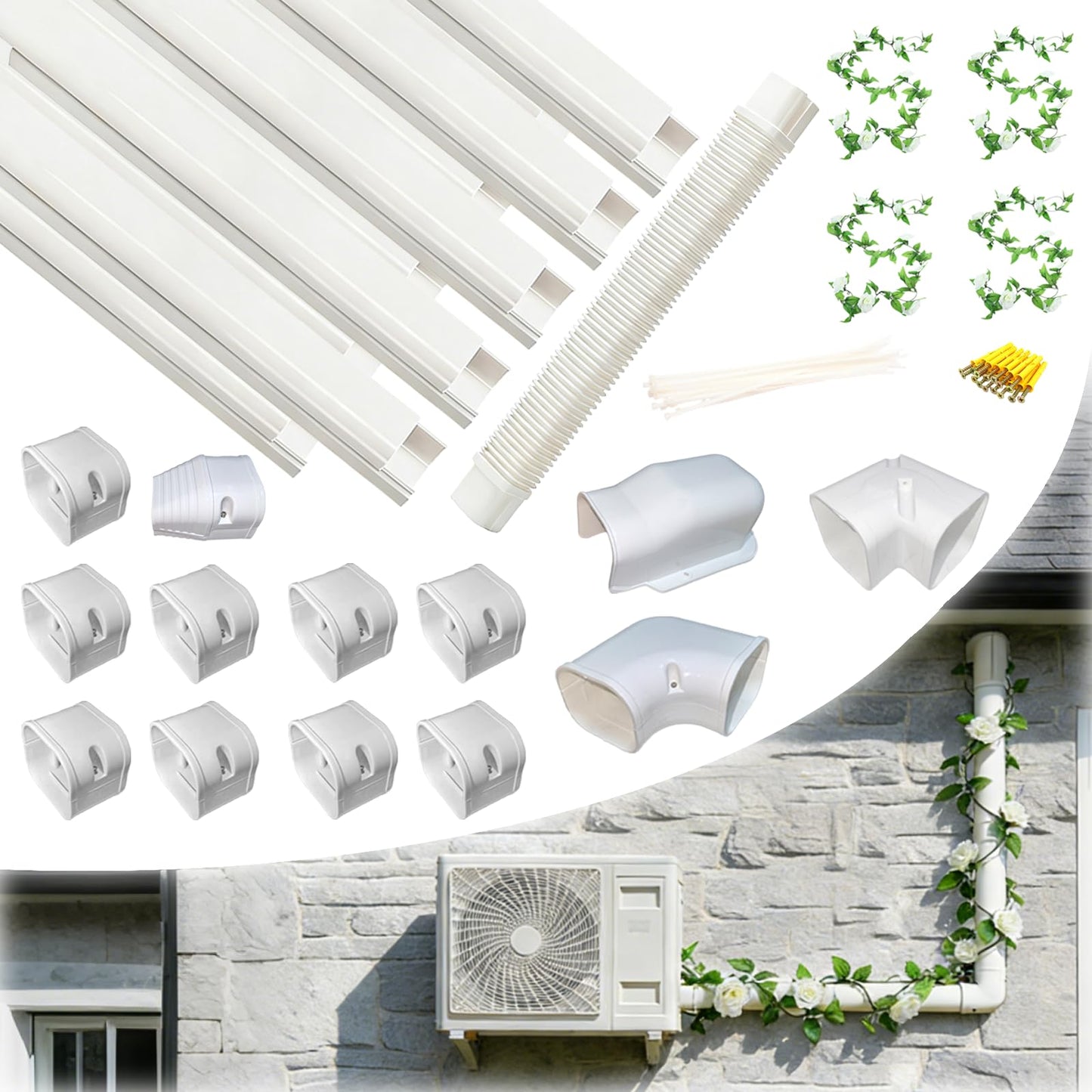 GROVOAK Mini Split Line Set Cover Kit - Decorative PVC AC Cover with Lifelike Green Plants, Easy DIY Installation, Fits Mini Split, Central AC & Heat