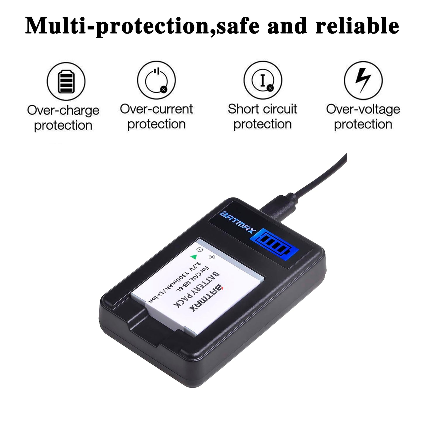 Batmax 2Pcs 1300mAh NB-6L NB 6L NB-6LH Battery + LCD USB Charger for Canon PowerShot S120, SX170 is, SX260 HS, SX280 HS, SX500 is, SX510 HS, SX520 HS