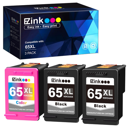 E-Z Ink (TM Remanufactured Ink Cartridge Replacement for HP 65 65XL 65 XL to use with Envy 5055 5052 5058 DeskJet 2622 2624 2652 2655 3752 3755