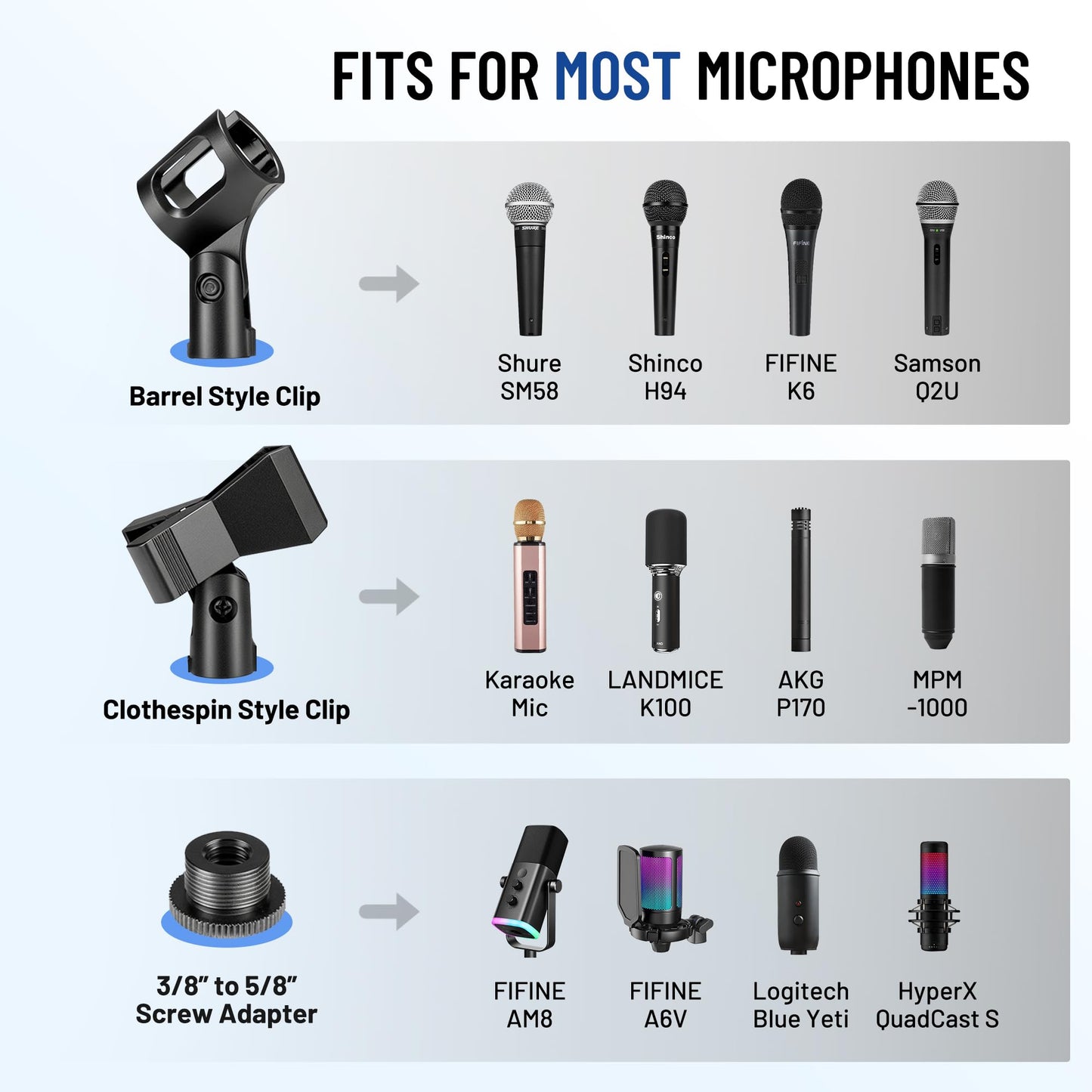 CAHAYA Mic Stand Floor Adjustable - Tripod Boom Arm Microphone Stand with Carrying Bag 2 Mic Clips 3/8" to 5/8" Adapter for Singing Podcast Compatible