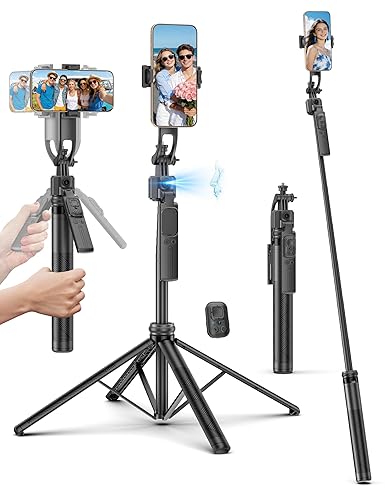 64'' Auto Face Tracking Tripod 360 Rotation with Stand, Handheld Stabilization, Aluminum Quadrapod Selfie Stick Phone Tripod with Remote Compatible