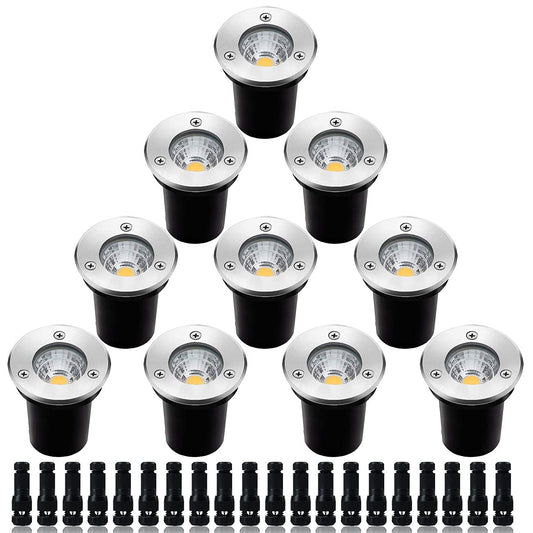 ELEGLO Low Voltage Landscape Lighting,LED Well Light Outdoor 12-24V AC/DC In-Ground Lights IP67 Waterproof Warm White Paver Lights with Wire Connector