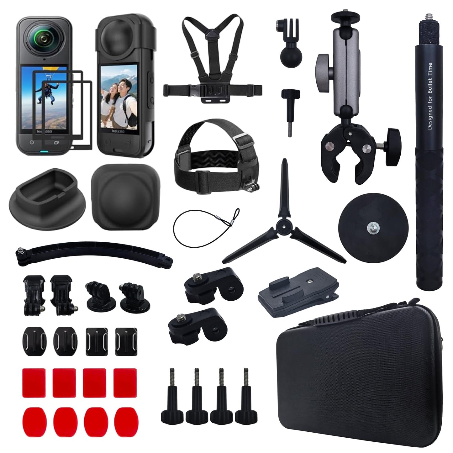 EIOYUMY Accessories Kit for Insta360 X5 / X4 Camera, Including Magnetic Mount, Selfie Stick, Tripod, Chest Strap, Headband, Bicycle Clip, Suitcase