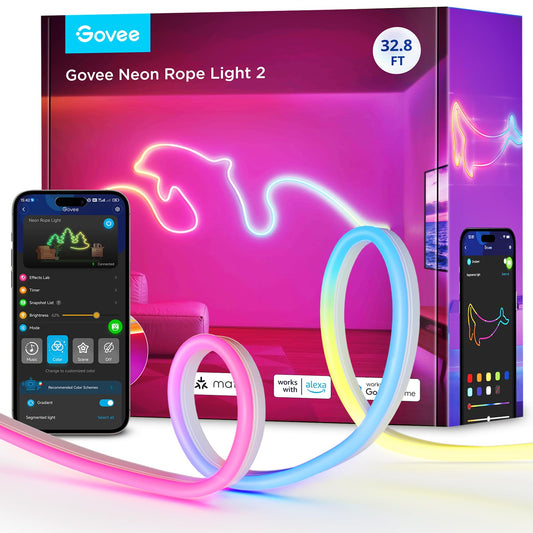 Govee RGBIC Neon Lights, LED Smart Neon Rope Light 2 Works with Matter, Alexa, Google Assistant, Custom DIY Neon Strip Lights for Bedroom and Holiday
