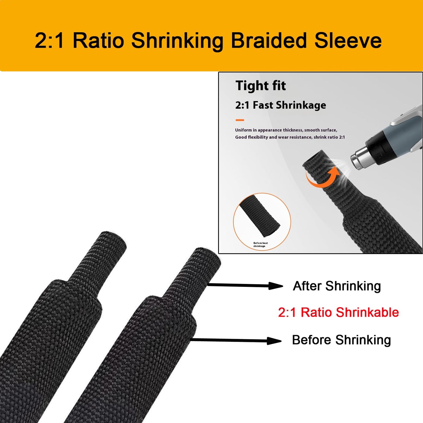 Kokey-xy Heat Shrink Braided Sleeving 2:1 Shrinkable Fabric Cable Sheathing Wire Tubing Management Abrasion Protectors Flexibility 5/8" ID-9FT