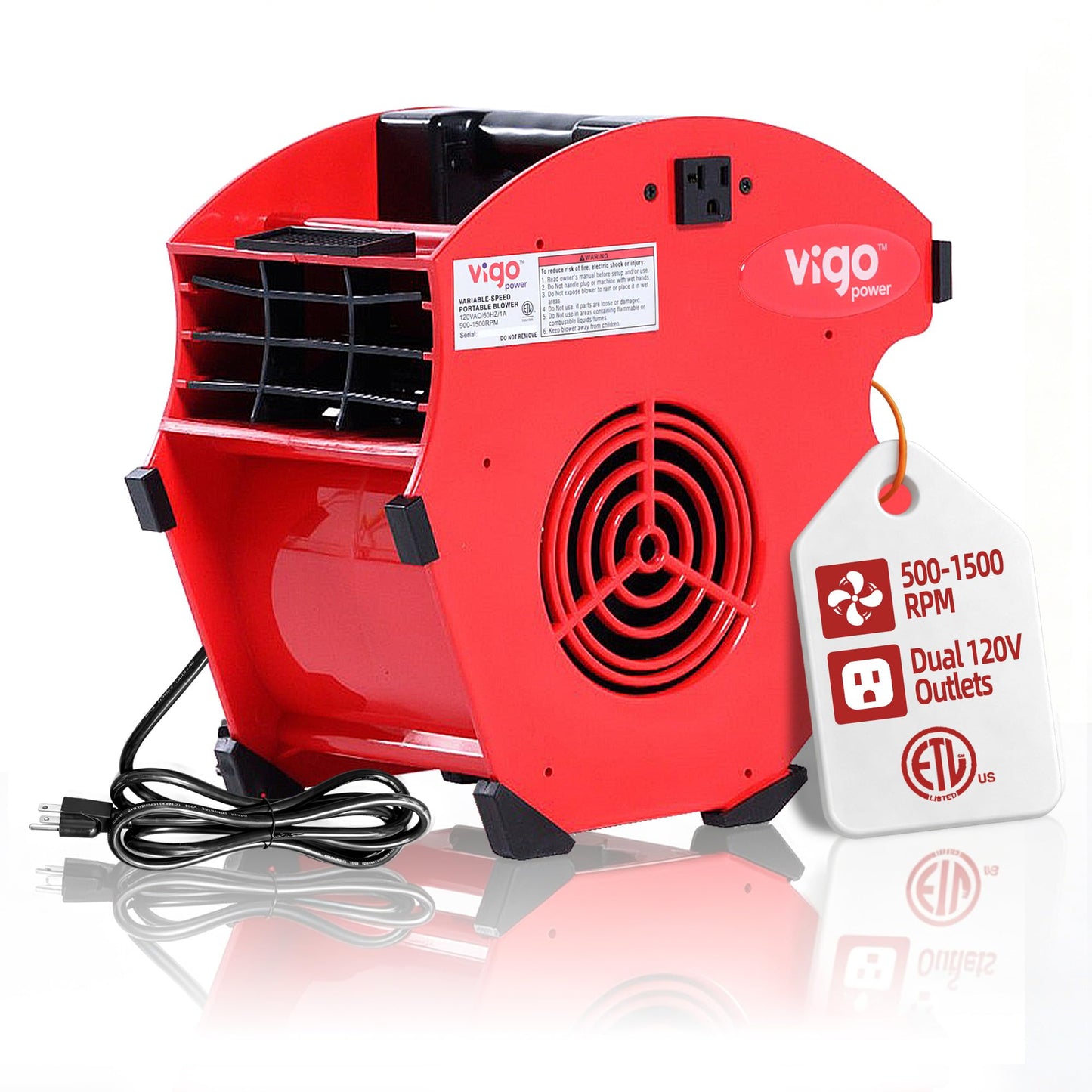VIGO POWER 300 CFM Air Mover Fan, Car Dryer Blower & Carpet Dryer, Red