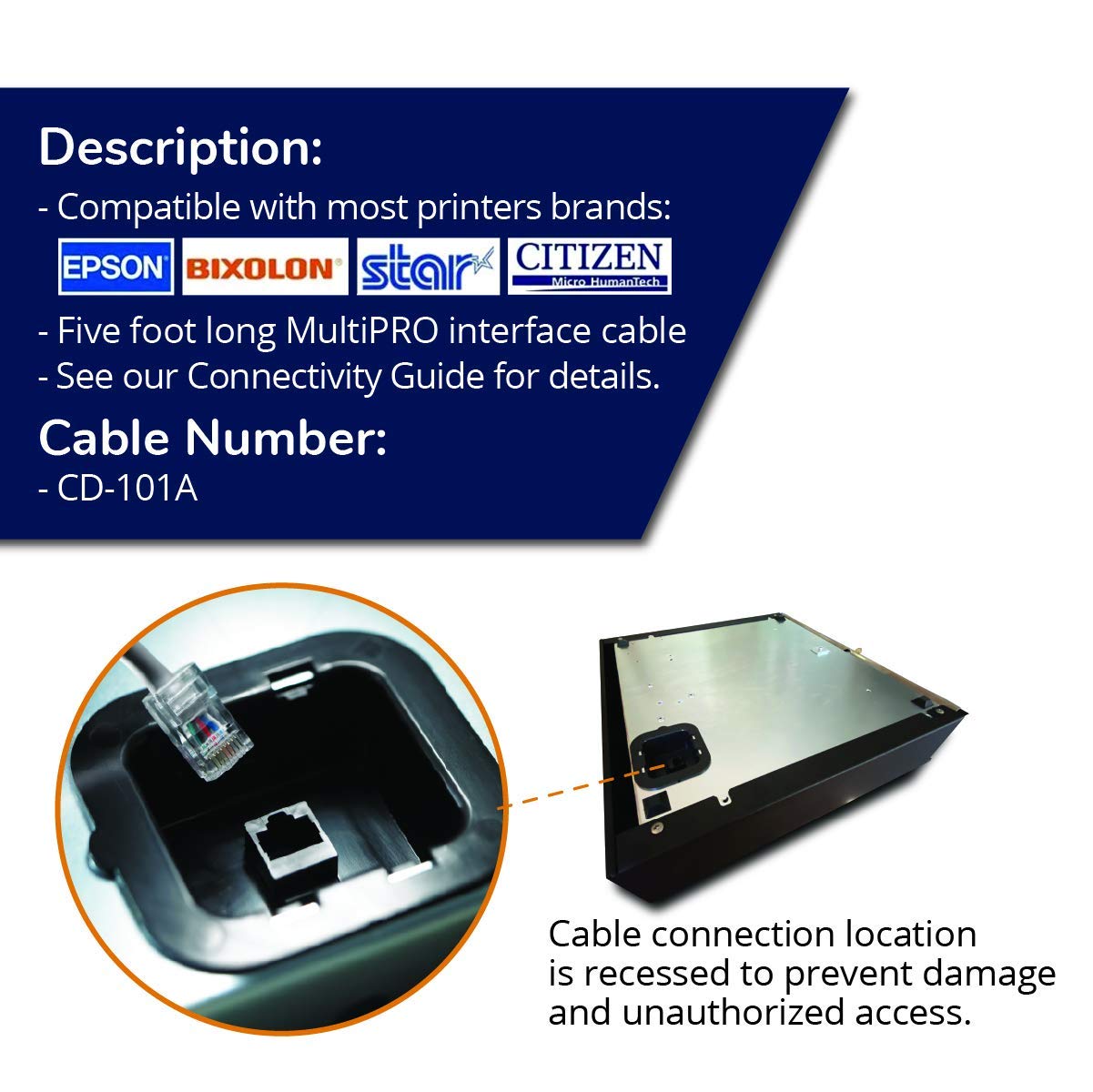 APG Printer Interface Cable | CD-101A | Cable for Cash Drawer to Printer Connection | 1 x RJ-12 Male - 1 x RJ-45 Male | Connects to EPSON and Star