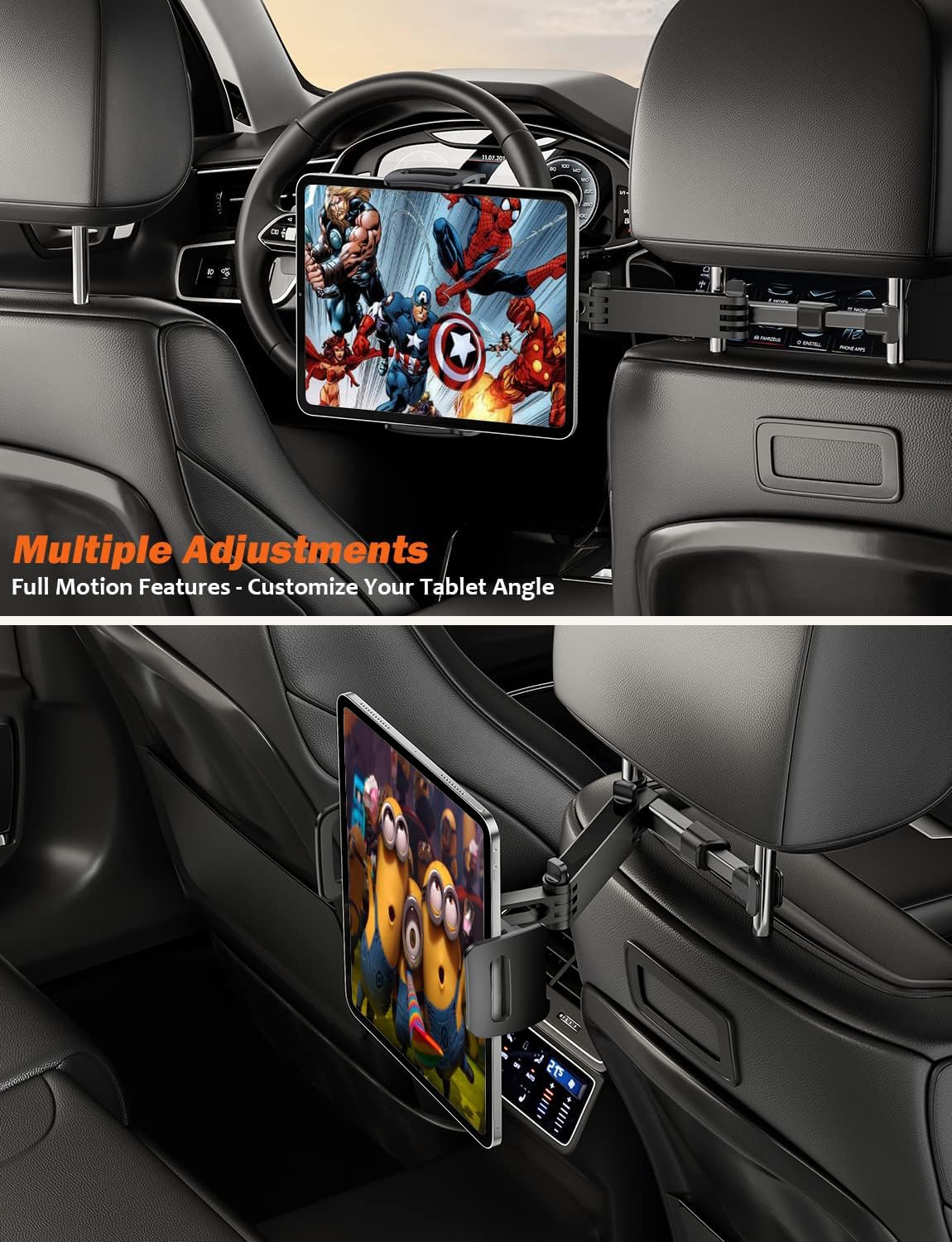 Tryone Car Headrest Tablet Holder Mount Stretchable Backseat Tablets Stand for Kids, Car Seat Mounts Compatible with iPad Pro 12.9 Air Mini, iPhone