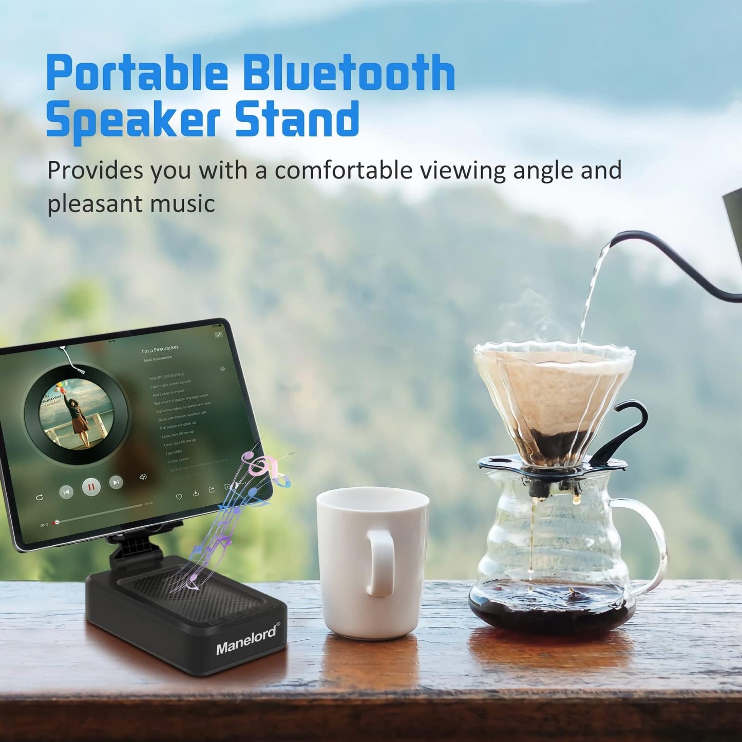 Cell Phone Stand with Wireless Bluetooth Speaker Compatible for iPhone/Samsung/iPad Tablet, Anti-Slip Design Phone Stand with HD Surround Sound