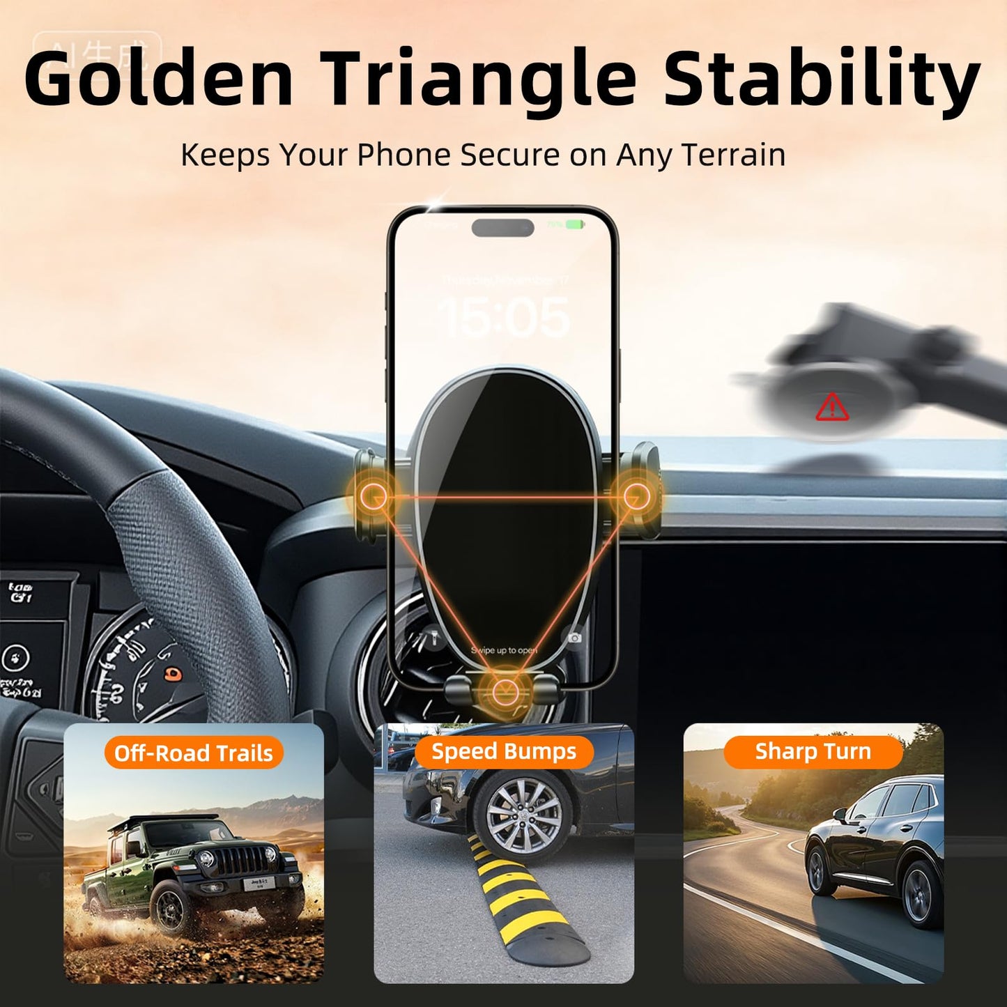 Phone Mount for Toyota Tacoma (2016-2023, 3rd Gen), 360° Adjustable Dashboard Phone Holder, Hands Free Car Smartphone Mount for iPhone, Google