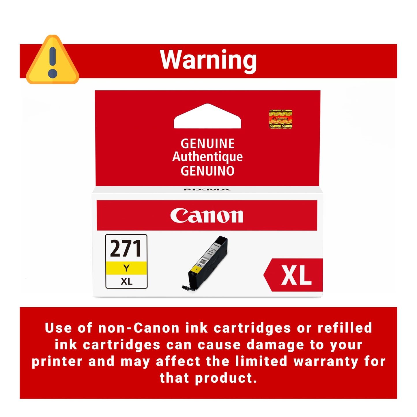 Canon CLI-271XL Genuine Yellow Ink Tank, Compatible with MG6820, MG6821, MG6822, MG5720, MG5721, MG5722, MG7720, TS5020, TS6020, TS8020, and TS9020