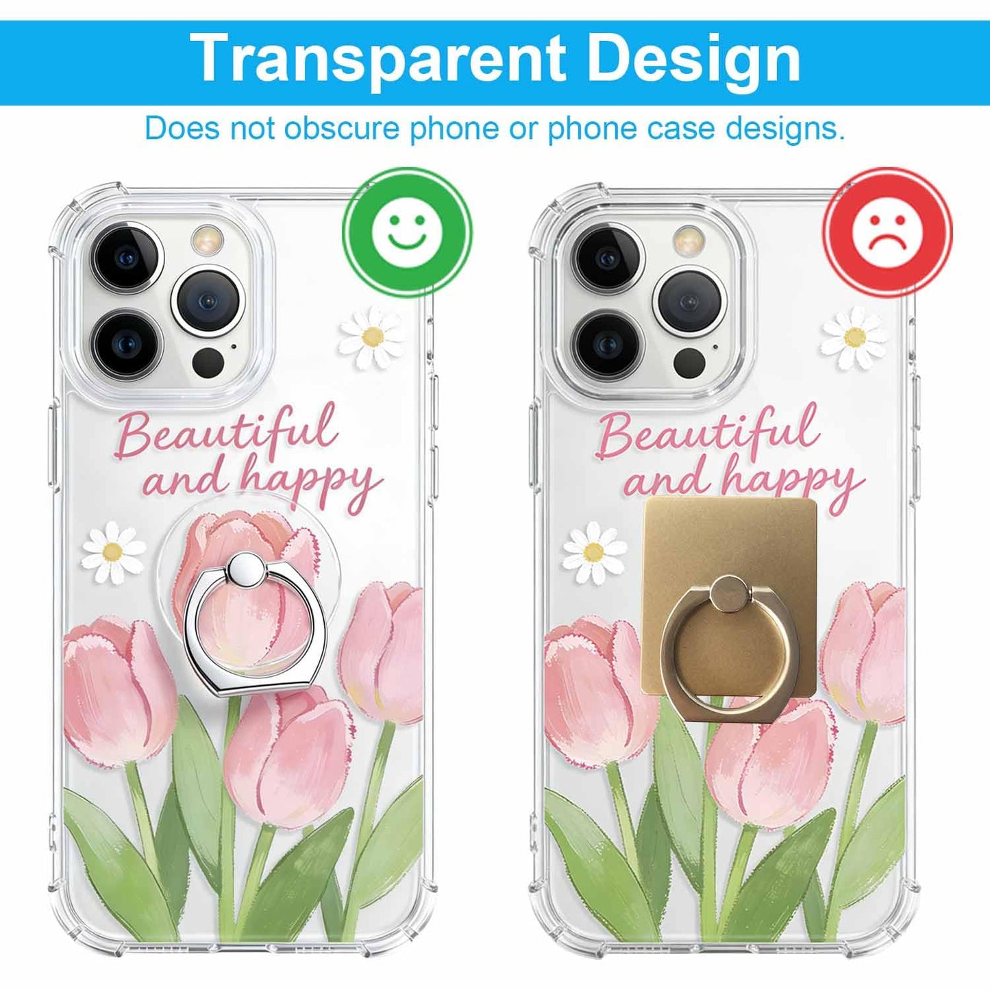 VOVIGGOL Transparent Phone Ring Holder Stand 2 Pcs, 360° Rotation Cell Phone Ring Holder Mobile Finger Kickstand Hand Phone Grip for iPhone, Clear