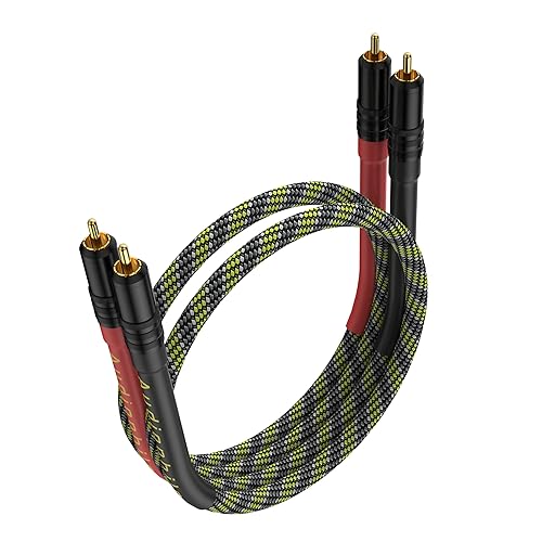 Moonsaudio HiFi Interconnect Cable 2RCA Male to Dual RCA Male AV Cables,Digital & Analogue Subwoofer Stereo Audio Cable for Home