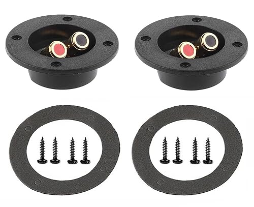 BlueMart 3-'' Double Binding Round Gold Plate Push Spring Loaded Jacks Connector Speaker Box Terminal Cup (Black - 2pcs), (B-S)