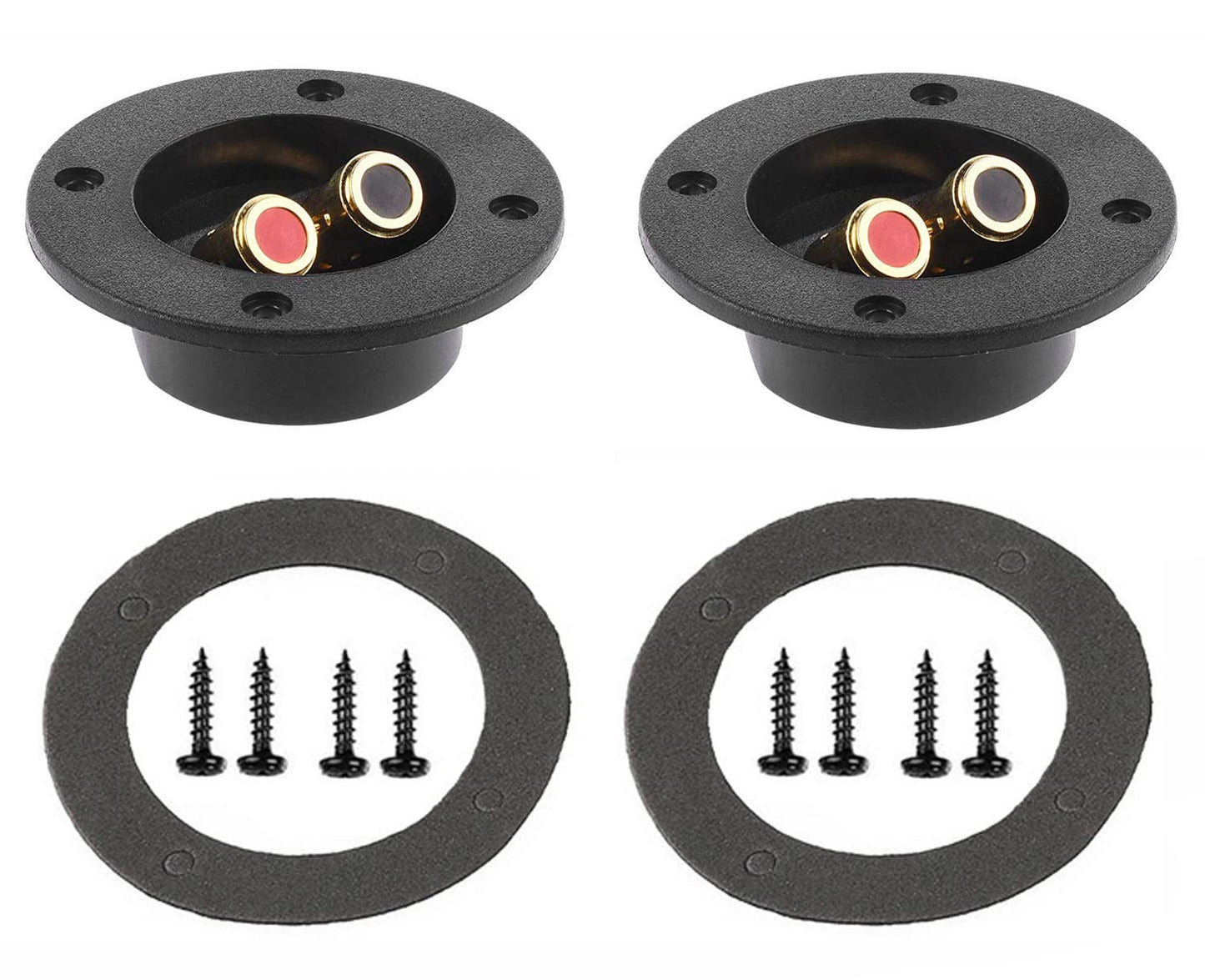 BlueMart 3-'' Double Binding Round Gold Plate Push Spring Loaded Jacks Connector Speaker Box Terminal Cup (Black - 2pcs), (B-S)