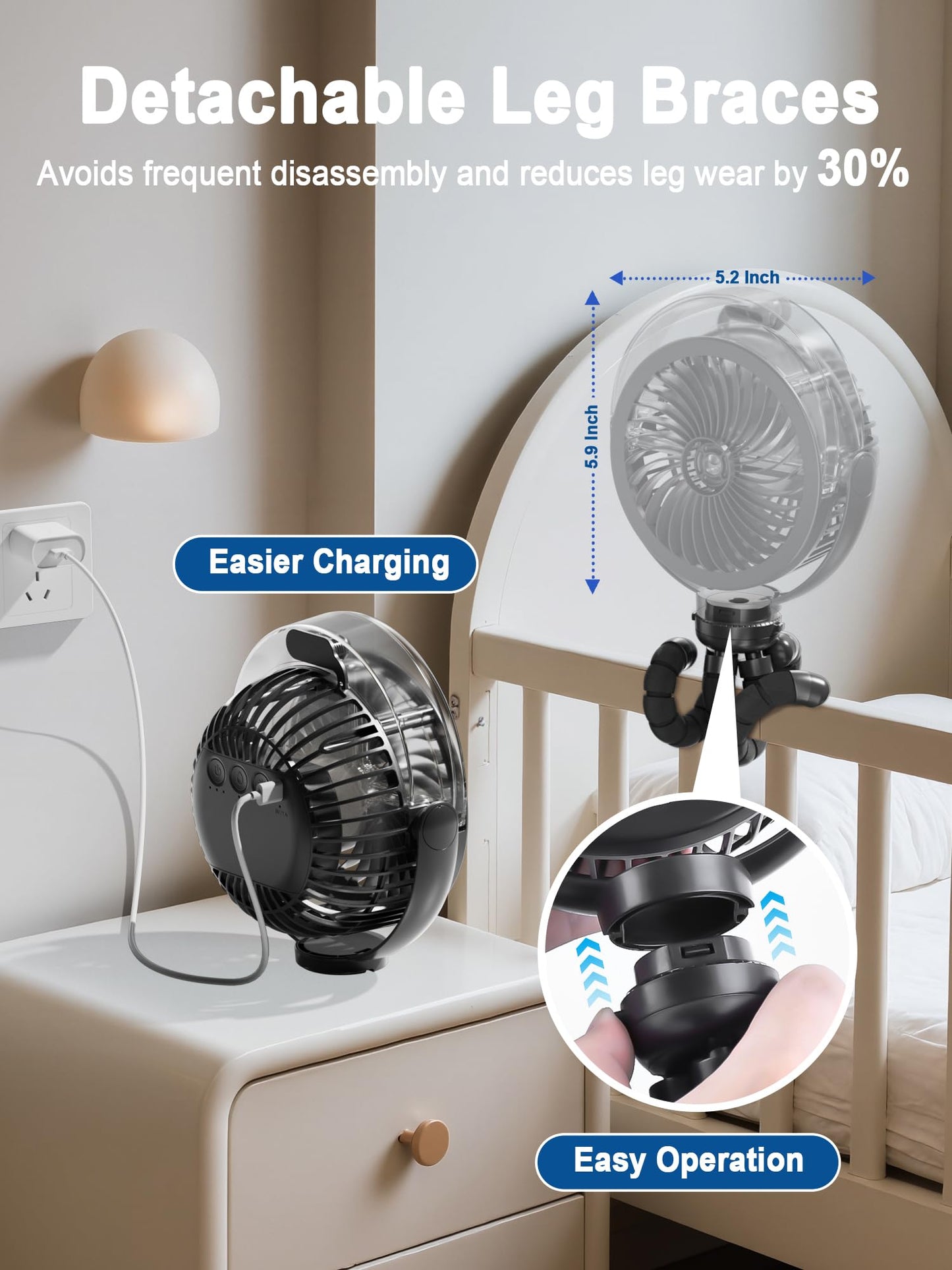 Wavmill Misting Stroller Fan, 6000mAh Battery Operated Portable Fan with Light & 360° Pivoting, Personal Fans with Flexible Tripod for Baby, Office