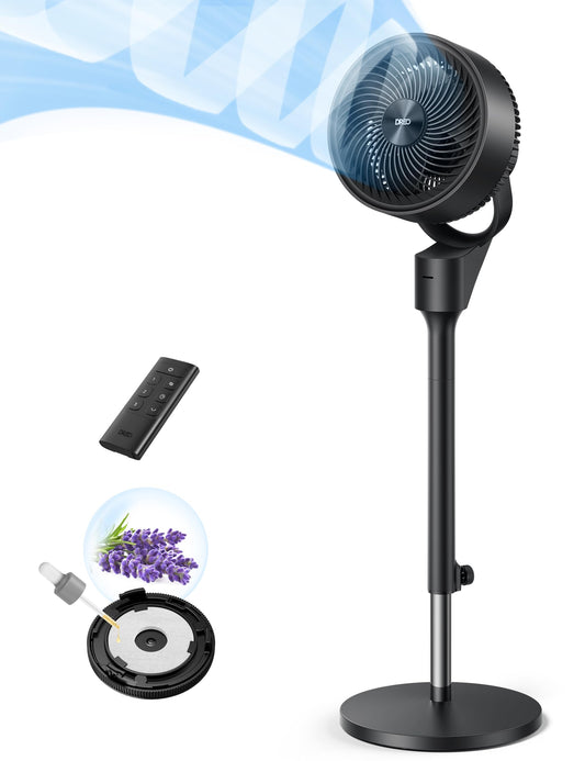 DREO Fan for Bedroom, 80° Oscillating Standing Fan, 20dB Quiet, 80ft Pedestal Fans for Home Office, 90° Manual Vertical, 3 Speeds, Remote, 34-41"