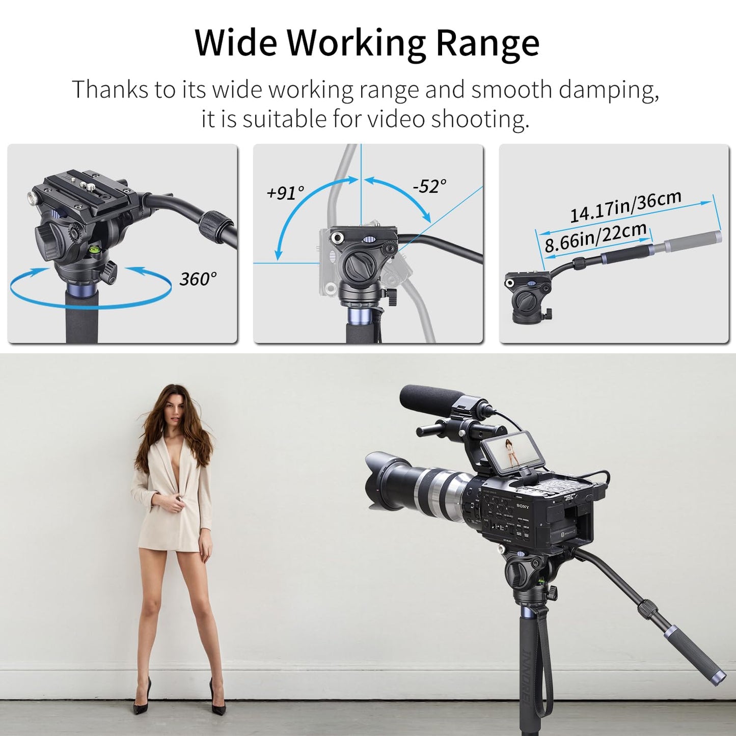 Carbon Fiber Video Monopod Kit-VM70CK Professional Hydraulic Fluid Head Monopod Removeable Multifunctional Travel Tripod Stand for Gopro DSLR Camera