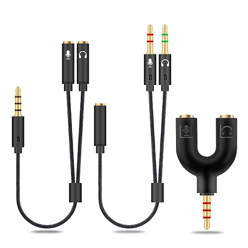 HIEbee 2 in 1 3.5mm Headphone Splitter Adapter (Microphone + Audio) Female to Male&Male to Female Stereo Jack Y Cable Compatible for PS4,PS5,Nintendo