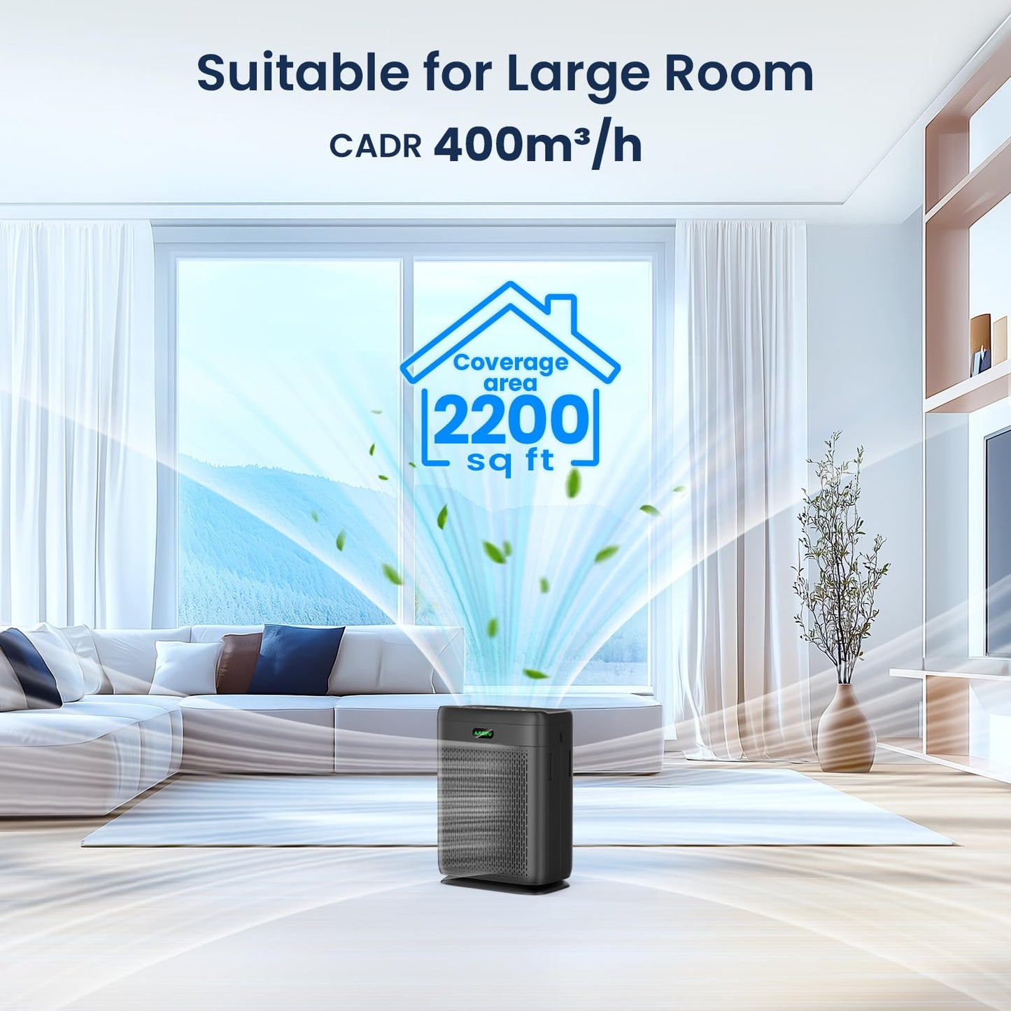 Air purifiers for Home Bedroom Large Room up to 1740 ft² HEPA Air Purifier with Double-Sided Filters Aromatherapy Function(Black)