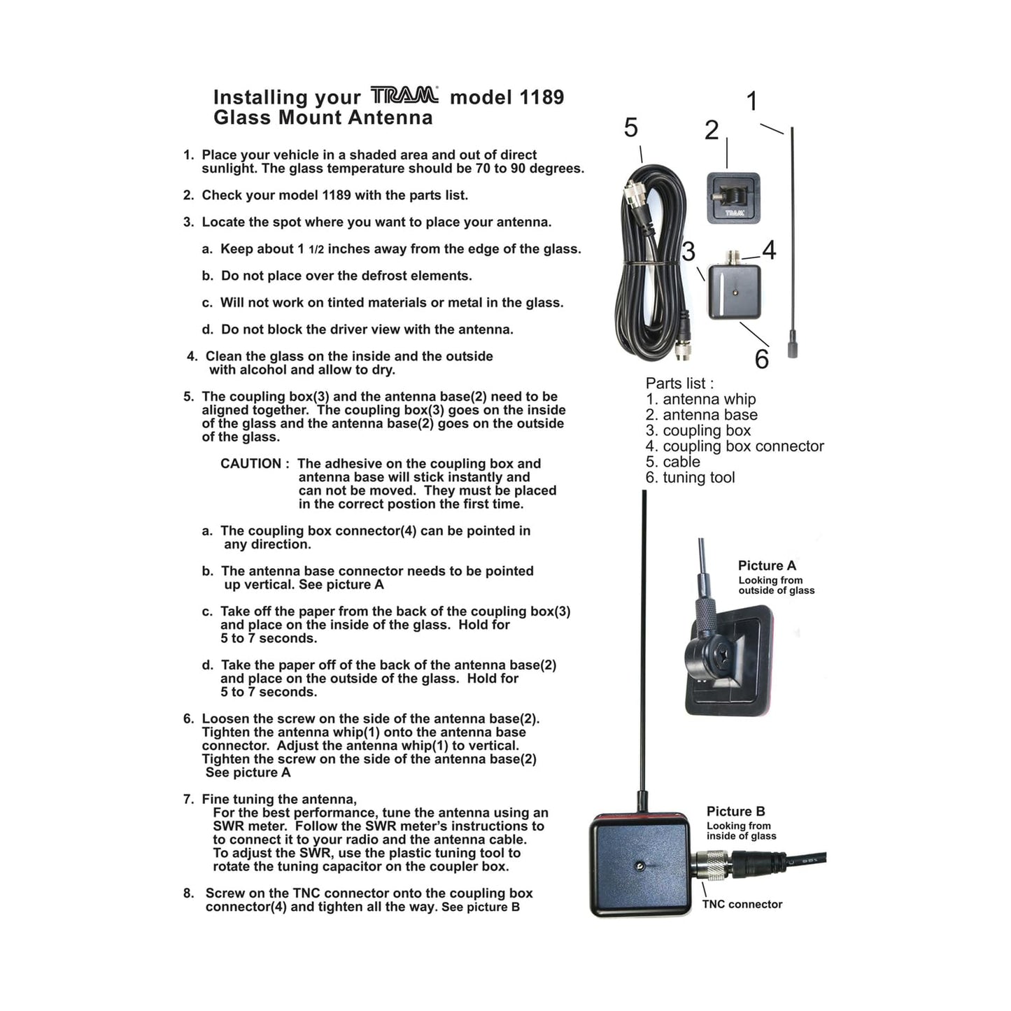 Tram® 50-Watt Pretuned 150 MHz to 158 MHz VHF Radio Antenna Kit with Glass Mount and Cable