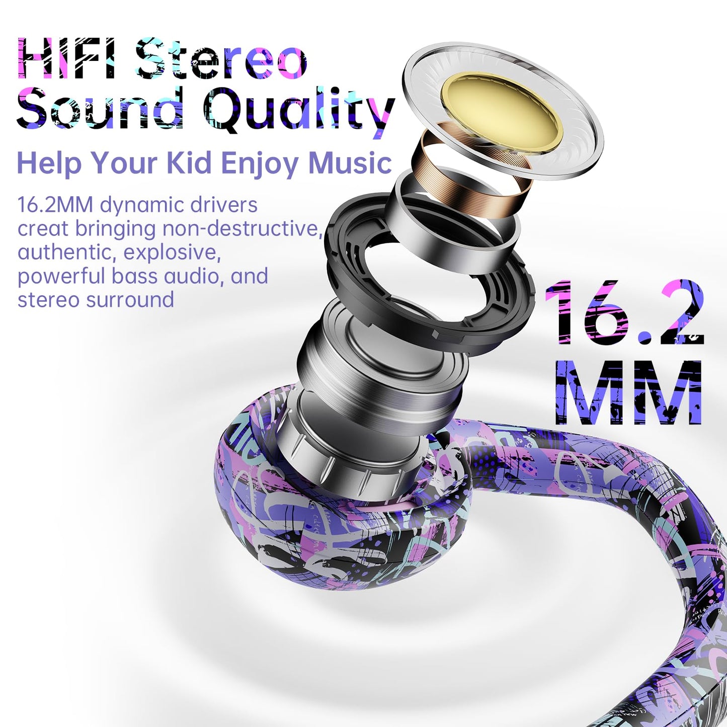 Mehomeli Kids Headphones, Bluetooth 5.2 Air Conduction Open Ear Headphones, 85dB Volume Limiting, Stereo Sound with Mic, IPX5 Waterproof, 20H