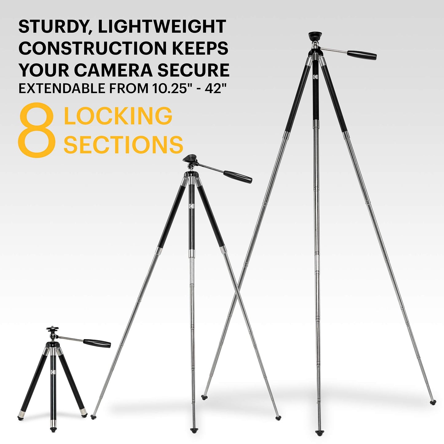 KODAK PhotoGear 42” Tripod | 8-Section Aluminum Stainless Steel Tripod w/Bluetooth Remote, Telescoping Leg-Lock Height Adjustment, 360° Ball Head