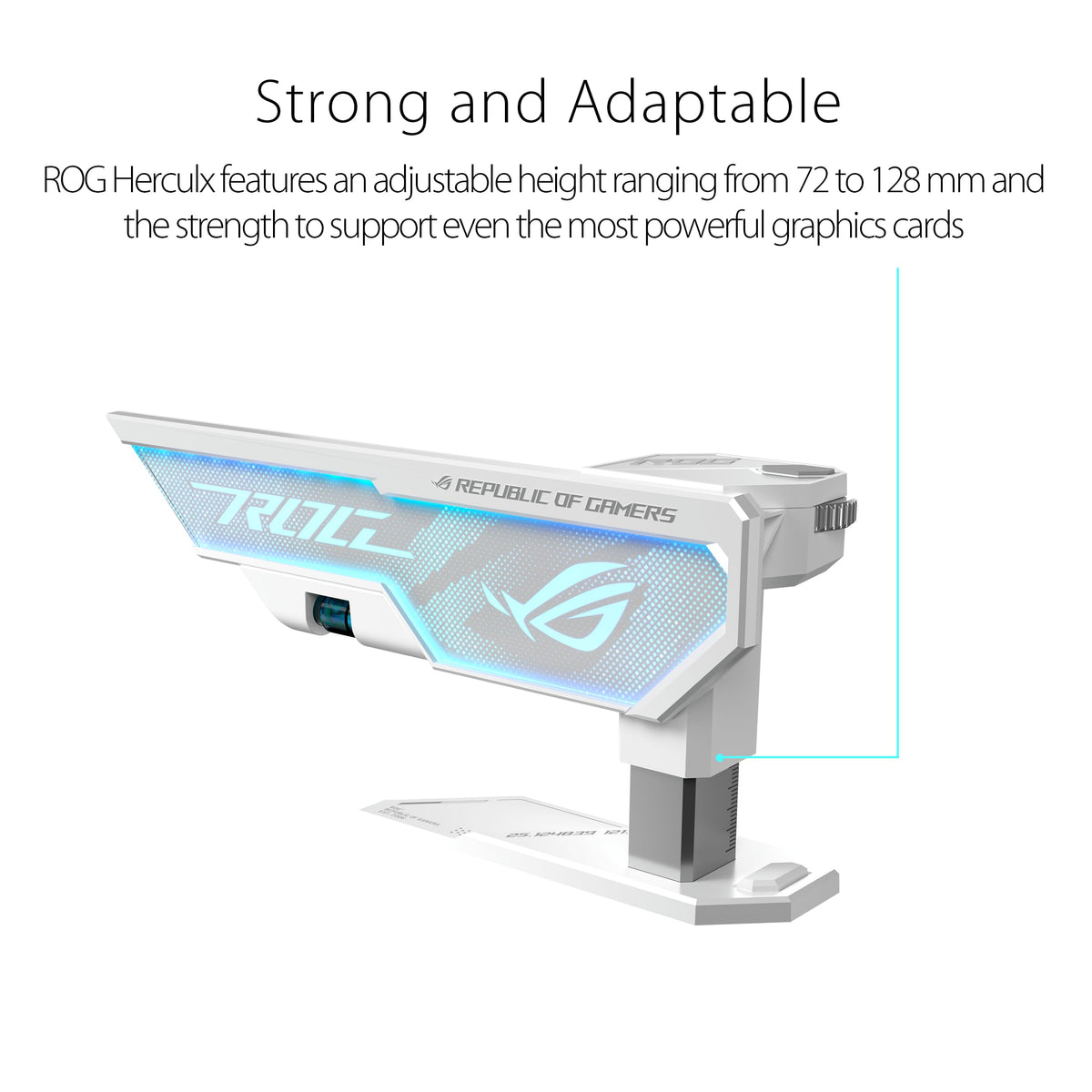 ASUS ROG Herculx White GPU Anti-Sag Holder, Solid Zinc Alloy Construction, Easy Toolless Installation, Included Spirit Level, Adjustable Height, Wide