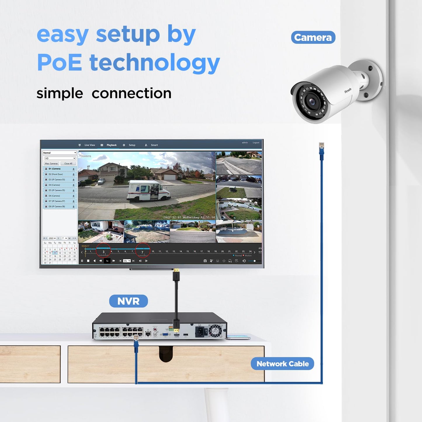 PANOOB 16 Channel Security Camera System, 4K 16CH PoE NVR 4TB HDD, 12PCS 8MP Wired Outdoor Home Surveillance IP PoE Cameras w/AI Human Vehicle